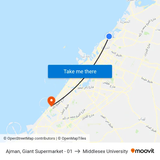 Ajman, Giant Supermarket - 01 to Middlesex University map
