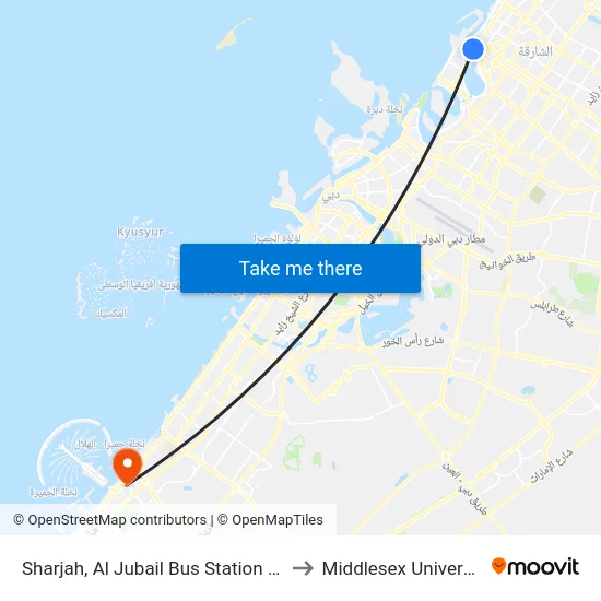 Sharjah, Al Jubail Bus Station - 01 to Middlesex University map