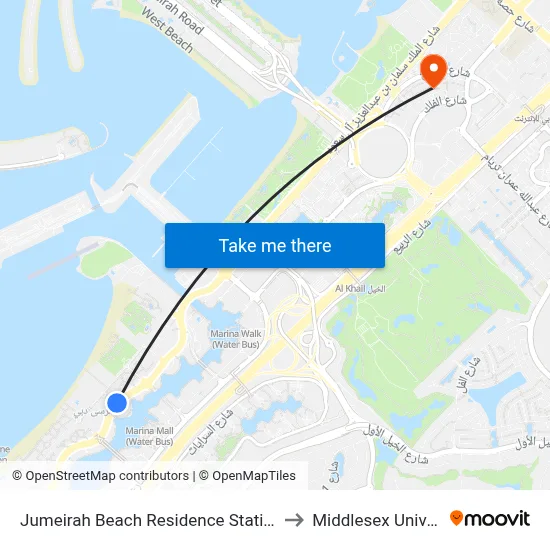Jumeirah Beach Residence Station 1 - 01 to Middlesex University map