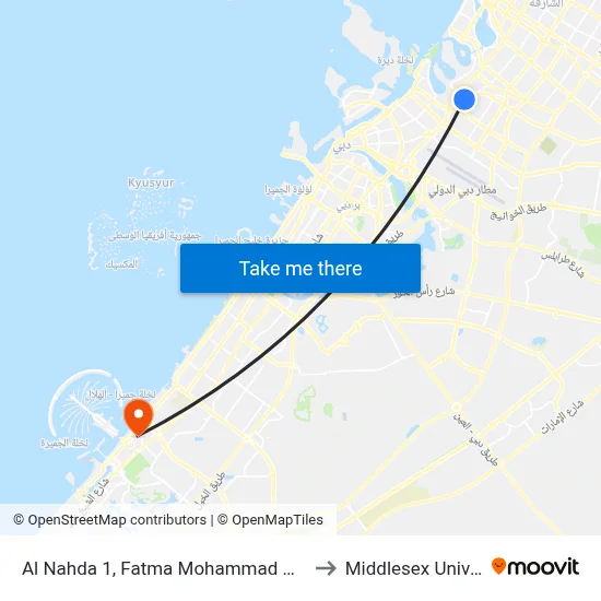 Al Nahda 1, Fatma Mohammad Masjid - 01 to Middlesex University map