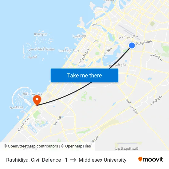 Rashidiya, Civil Defence - 1 to Middlesex University map