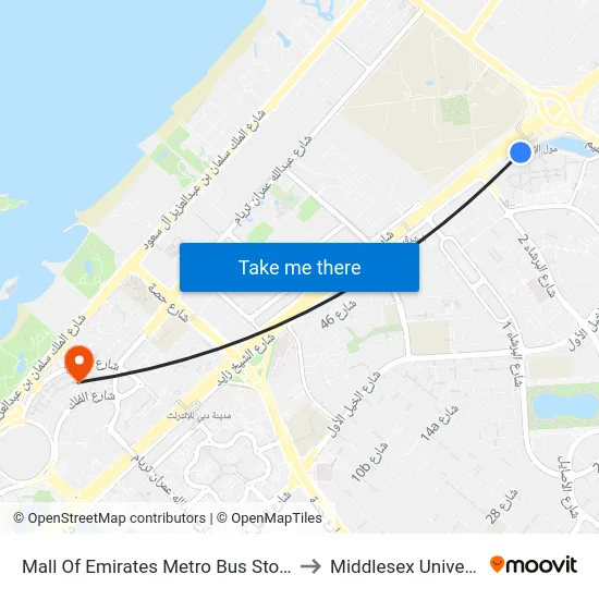 Mall Of  Emirates Metro Bus Stop - 05 to Middlesex University map