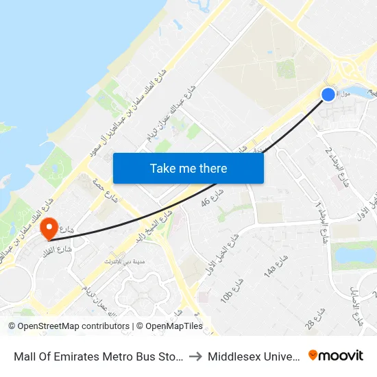 Mall of Emirates Metro Bus Stop - 04 to Middlesex University map