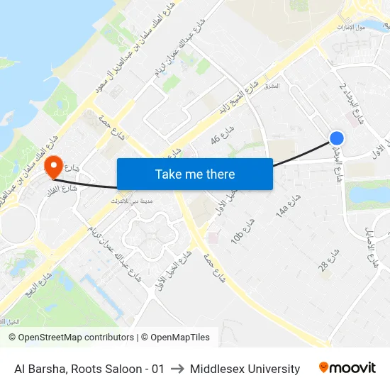 Al Barsha, Roots Saloon - 01 to Middlesex University map