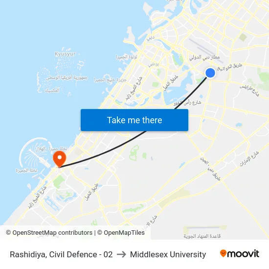 Rashidiya, Civil Defence - 02 to Middlesex University map