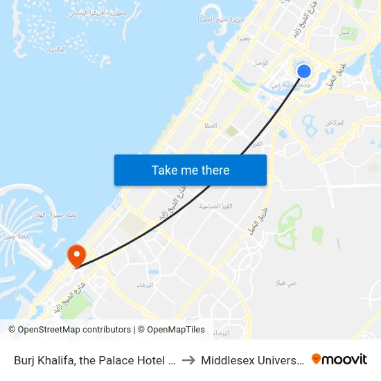 Burj Khalifa, The Palace Hotel - 1 to Middlesex University map