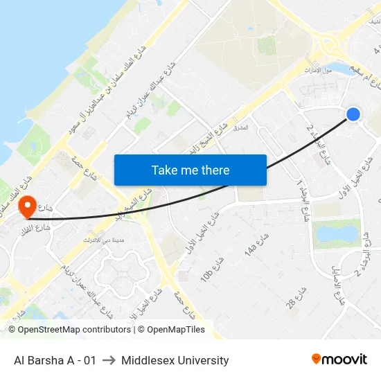 Al Barsha A - 01 to Middlesex University map