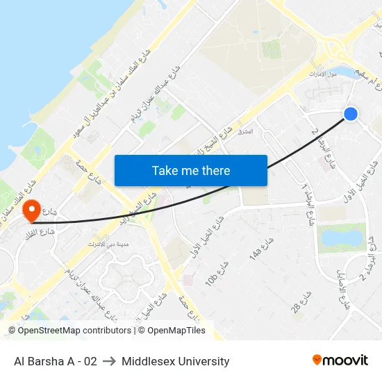 Al Barsha A - 02 to Middlesex University map