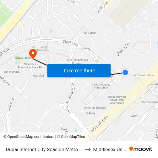 Dubai Internet City Seaside Metro Bus Stop - 01 to Middlesex University map