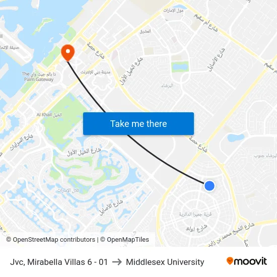 Jvc, Mirabella Villas 6 - 01 to Middlesex University map