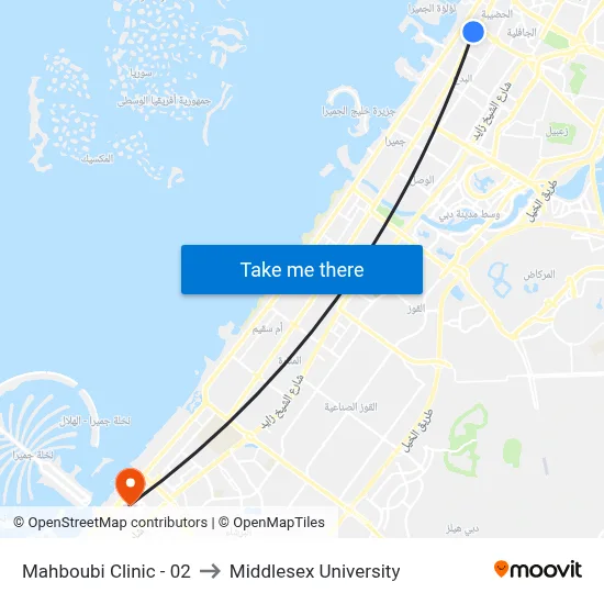 Mahboubi Clinic - 02 to Middlesex University map