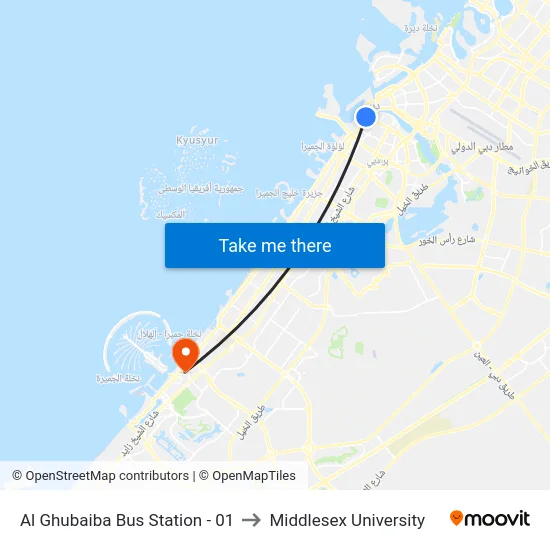 Al Ghubaiba Bus Station - 01 to Middlesex University map