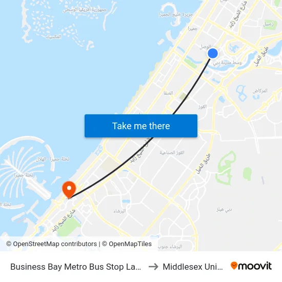 Business Bay Metro Bus Stop Landside - 01 to Middlesex University map