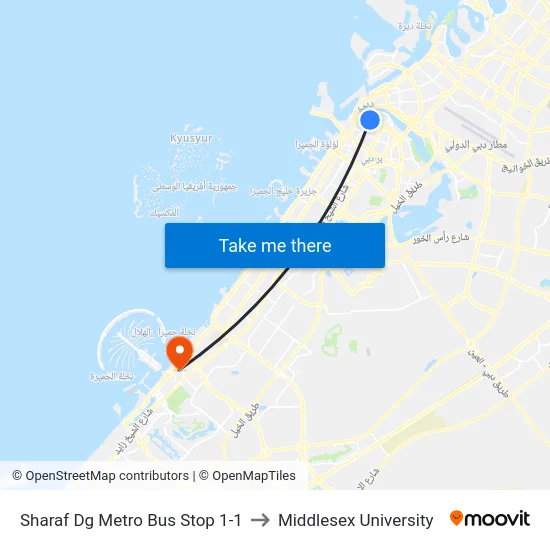 Sharaf Dg Metro Bus Stop 1-1 to Middlesex University map