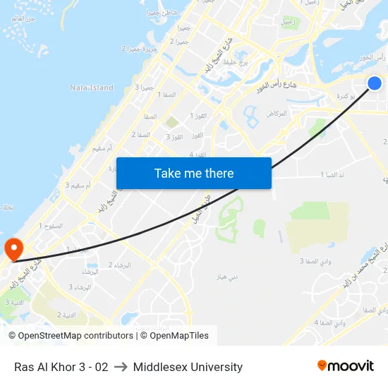 Ras Al Khor 3 - 02 to Middlesex University map