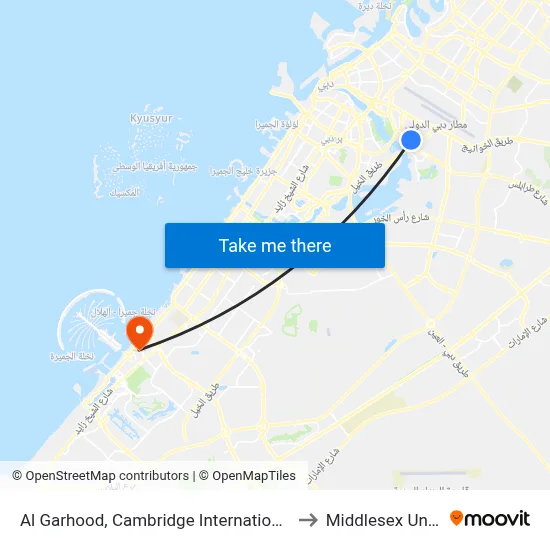 Al Garhoud, Cambridge International School - 01 to Middlesex University map