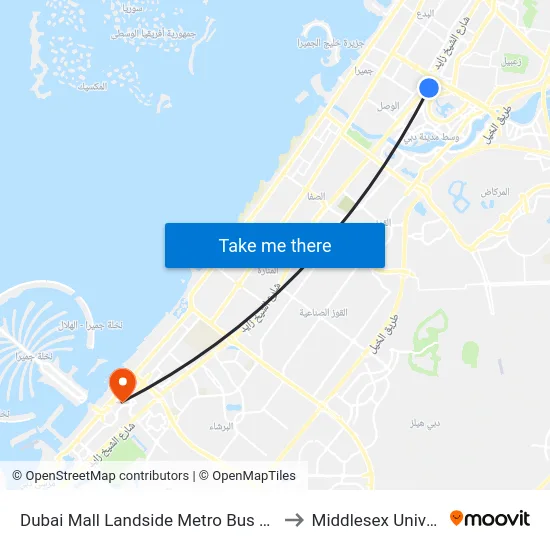 Dubai Mall Landside Metro Bus Stop - 01 to Middlesex University map