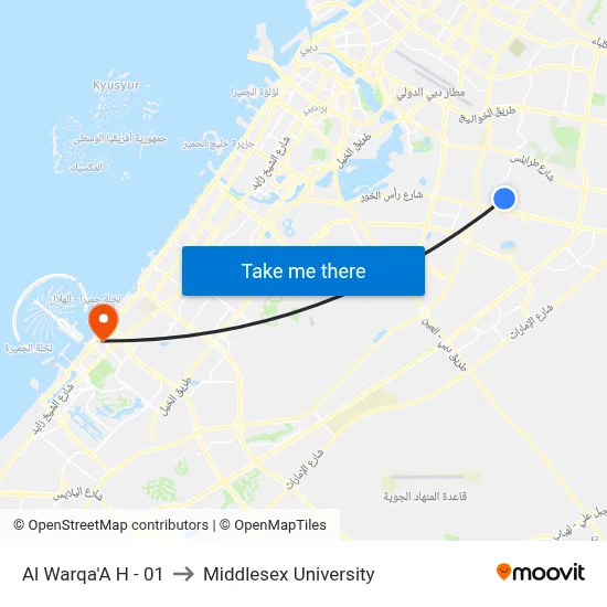 Al Warqa'a H - 01 to Middlesex University map