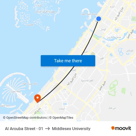 Al Arouba Street - 01 to Middlesex University map
