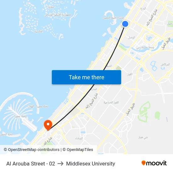 Al Arouba Street - 02 to Middlesex University map