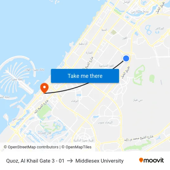 Quoz, Al Khail Gate 3 - 01 to Middlesex University map