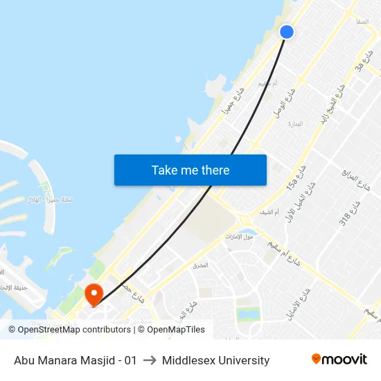 Abu Manara Mosque - 01 to Middlesex University map