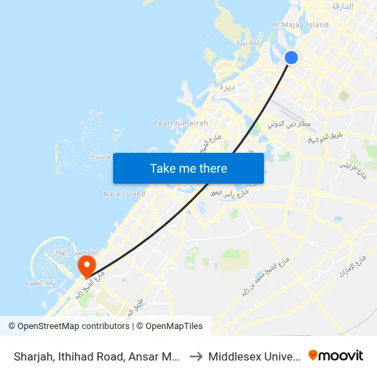 Sharjah, Ittihad Road, Ansar Mall - 02 to Middlesex University map