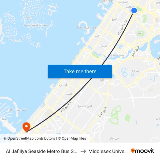 Al Jafiliya Seaside Metro Bus Stop - 1 to Middlesex University map