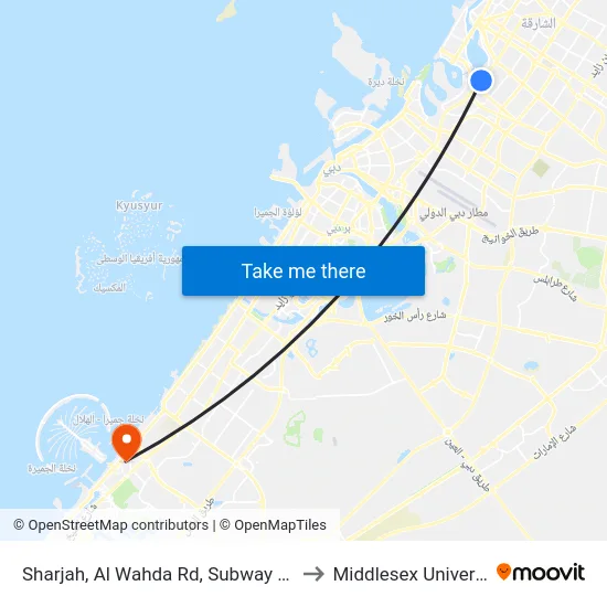 Sharjah, Al Wahda Rd, Subway 1 - 02 to Middlesex University map