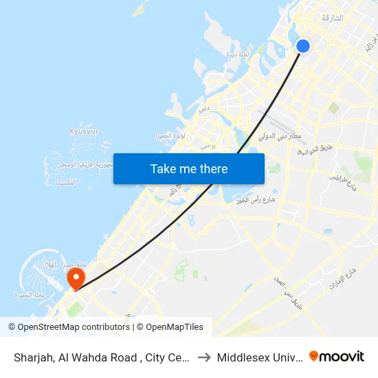 Sharjah, Al Wahda Road, City Center 1 - 02 to Middlesex University map