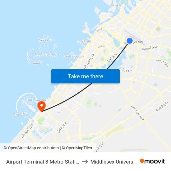 Airport Terminal 3 Metro Station to Middlesex University map