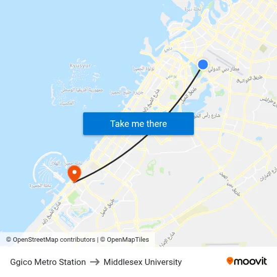 GGICO Metro Station to Middlesex University map