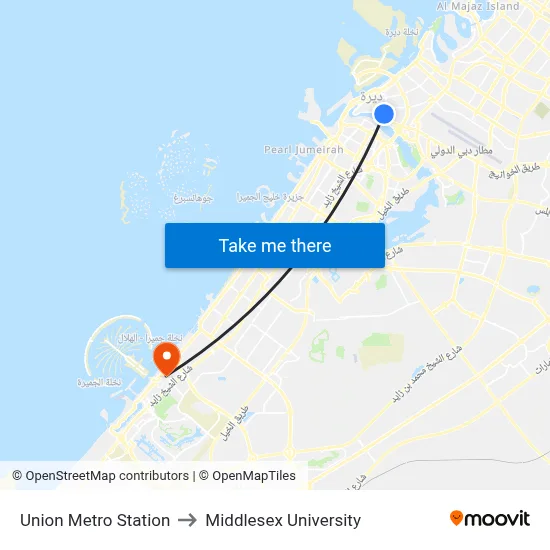 Union Metro Station to Middlesex University map