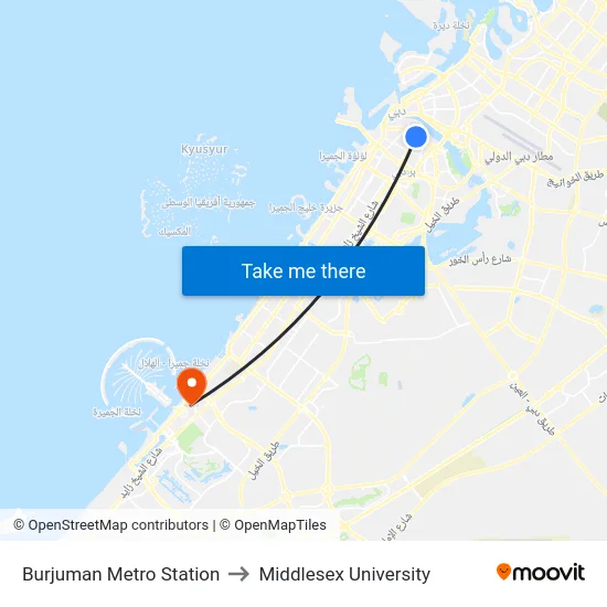 Burjuman Metro Station to Middlesex University map