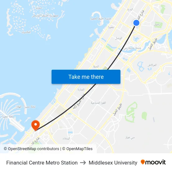 Financial Centre Metro Station to Middlesex University map