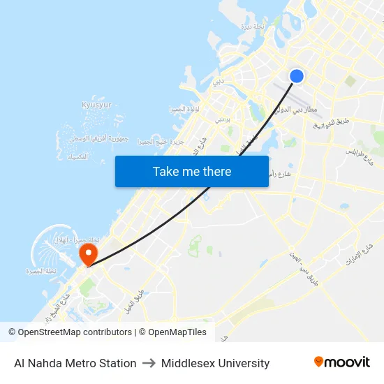 Al Nahda Metro Station to Middlesex University map