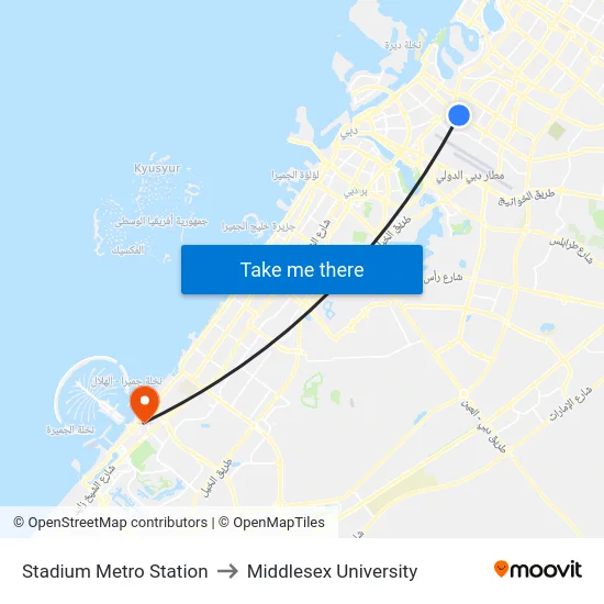 Stadium Metro Station to Middlesex University map