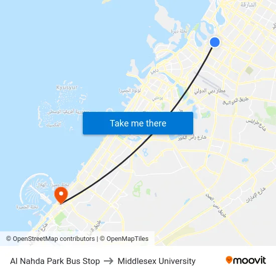 Al Nahda Park Bus Stop to Middlesex University map