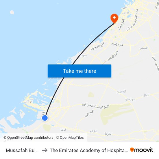 Mussafah Bus Station to The Emirates Academy of Hospitality Management map