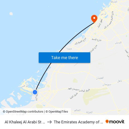 Al Khaleej Al Arabi St / Police Check Point to The Emirates Academy of Hospitality Management map