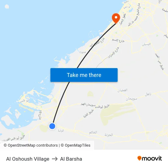 Al Oshoush Village to Al Barsha map