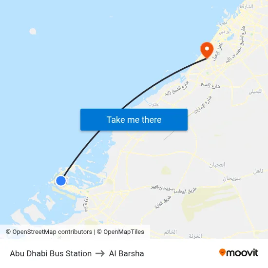 Abu Dhabi Bus Station to Al Barsha map