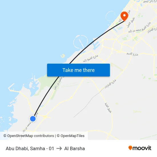 Abu Dhabi, Samha - 01 to Al Barsha map