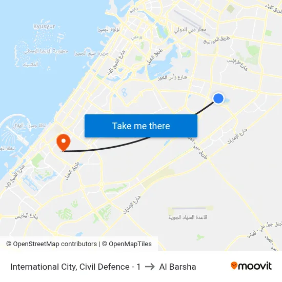 International City, Civil Defence - 1 to Al Barsha map