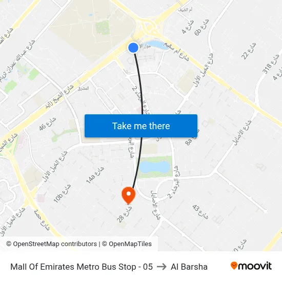 Mall of Emirates Metro Bus Stop - 05 to Al Barsha map
