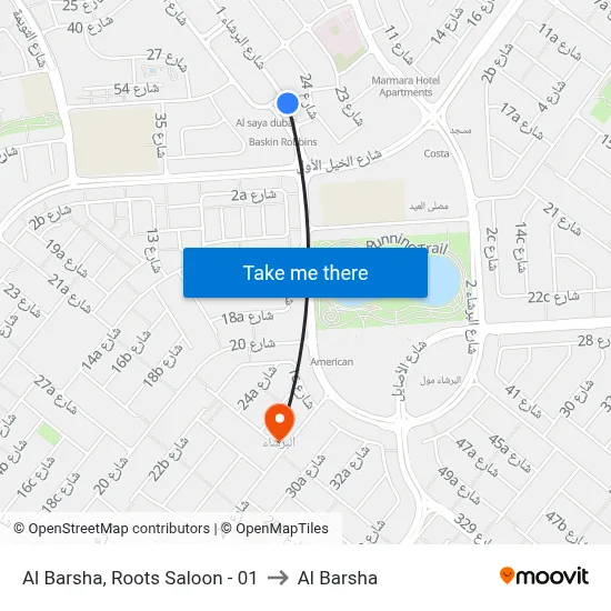 Al Barsha, Roots Saloon - 01 to Al Barsha map