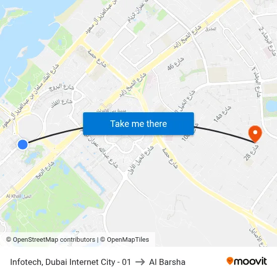 Infotech, Dubai Internet City - 01 to Al Barsha map