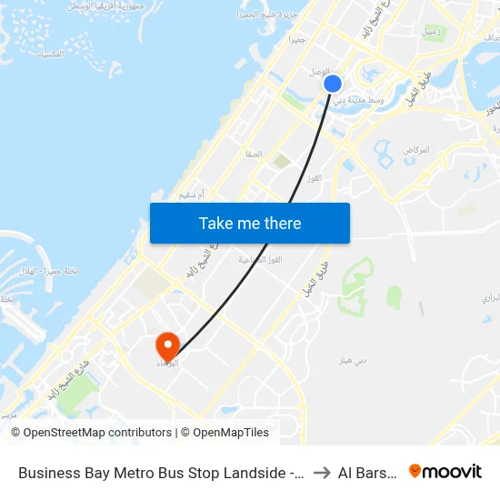 Business Bay Metro Bus Stop Landside - 01 to Al Barsha map