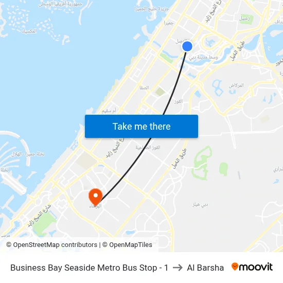 Business Bay Seaside Metro Bus Stop - 1 to Al Barsha map