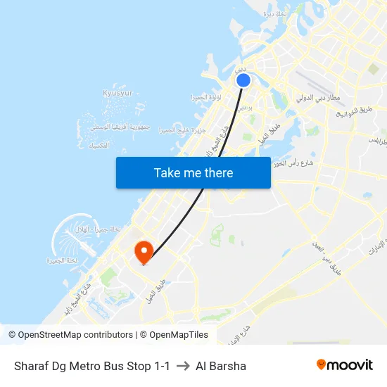 Sharaf Dg Metro Bus Stop 1-1 to Al Barsha map